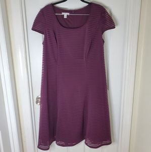 London Style Plum Textured Fit-and-Flare Dress